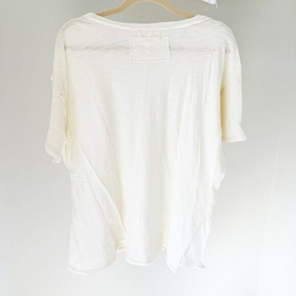 We The Free oversized slub cotton T-shirt with waffle weave sleeve, Cream, Small - Picture 2 of 4